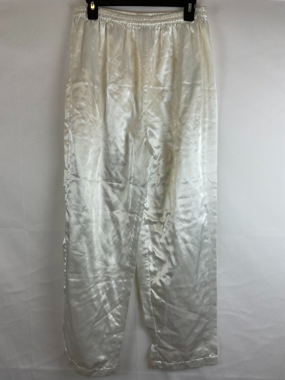 Vintage Victoria's Secret Lounge Pants M Creamy White Satin Elastic Waist Gold